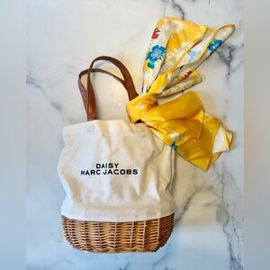 Daisy Marc Jacobs Canvas and Wicker Mini Tote Bag + Floral Silk Scarf